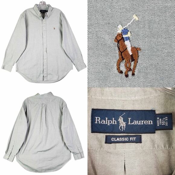 Polo Ralph Lauren Oxford Shirt Mens Size 16.5 Solid Blue LS Button Down - Picture 1 of 8